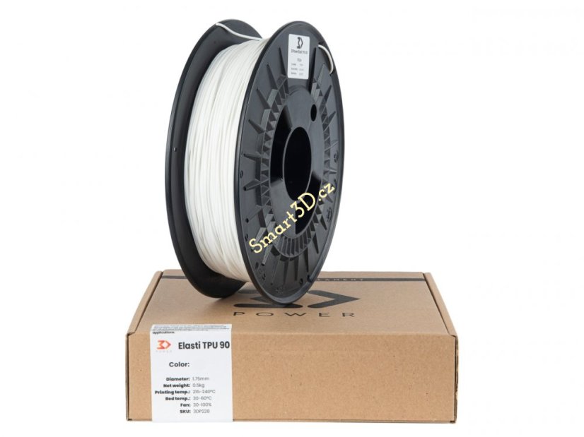 Filament 3D POWER / Elasti TPU 90A / BÍLÁ / 1,75 mm / 0,5 kg.