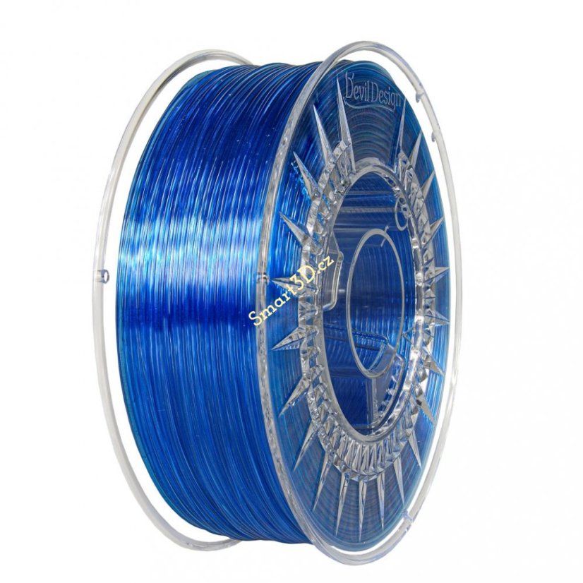 Filament DEVIL DESIGN / PETG / STŘEDNĚ MODRÁ TRANSPARENTNÍ / 1,75 mm / 1 kg.