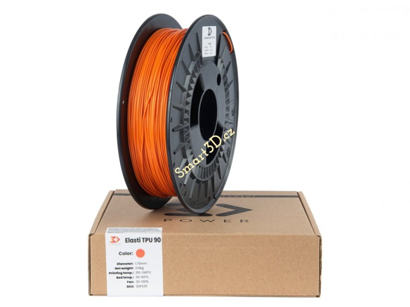 Filament 3D POWER / Elasti TPU 90A / ORANŽOVÁ / 1,75 mm / 0,5 kg.