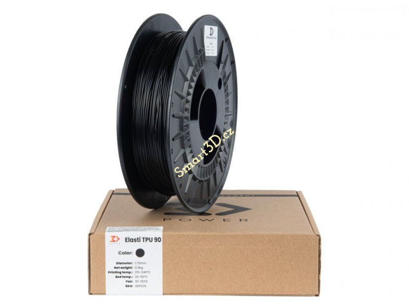 Filament 3D POWER / Elasti TPU 90A / ČIERNA / 1,75 mm / 0,5 kg.